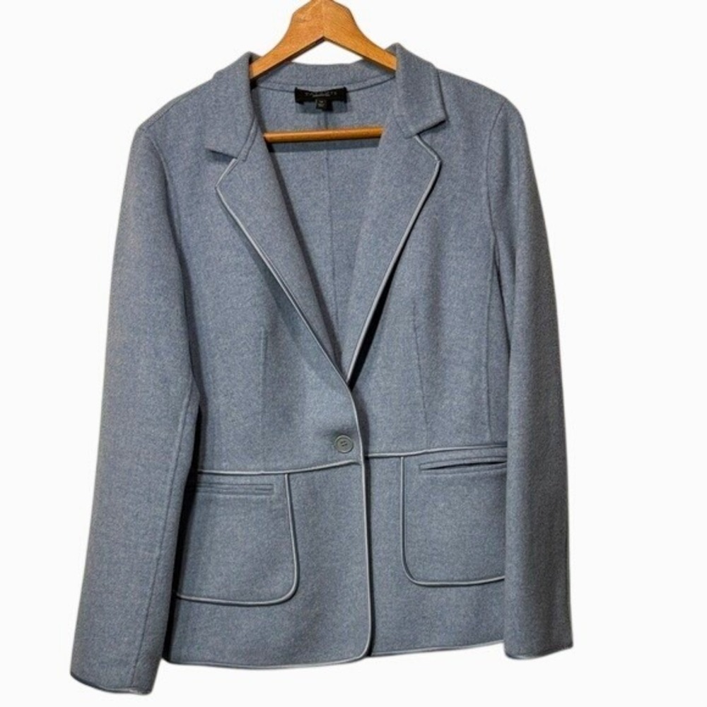 Talbots Light‎ Blue Wool Blend Single Button Lined Women's Blazer Coat Size 14